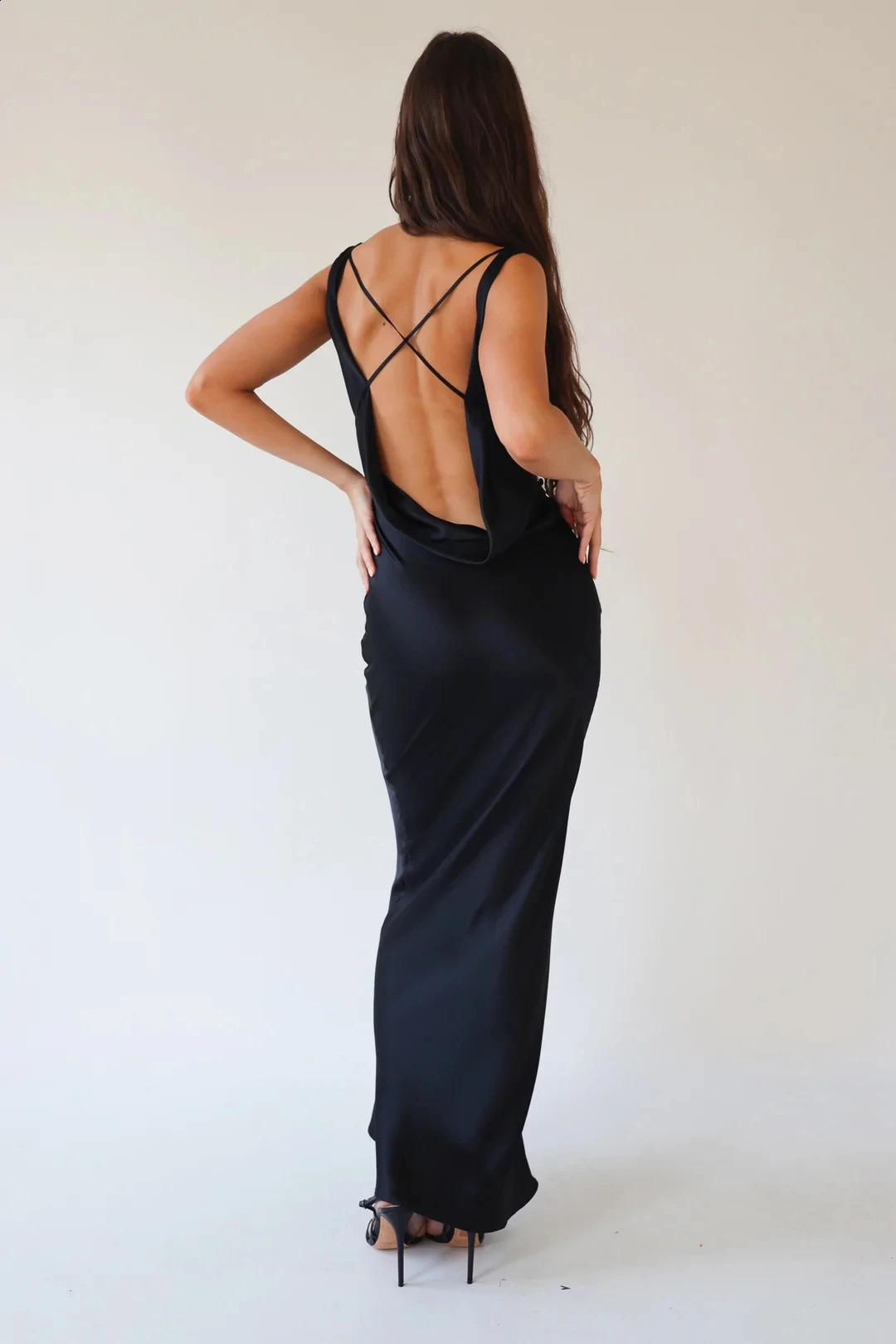 Sexy Women Long Dress Sleeveless Draped Neck Backless Lacing Slim Fit Dress For Party Cocktail Evening Club Street Style S M L 250319
