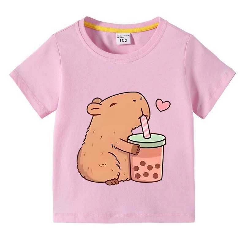 Capibara childrens basic T-shirt for children aged 3 to 10 casual clothing for boys and girls round neck top childrens Capibara birthday giftT250320