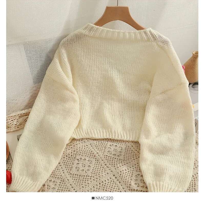 dongdumaoyi 2024 New Autumn Colourful Applique Flower Cardigan for Women Cute Long V neck Knit Crop Sweater Girl Soft Knitwear