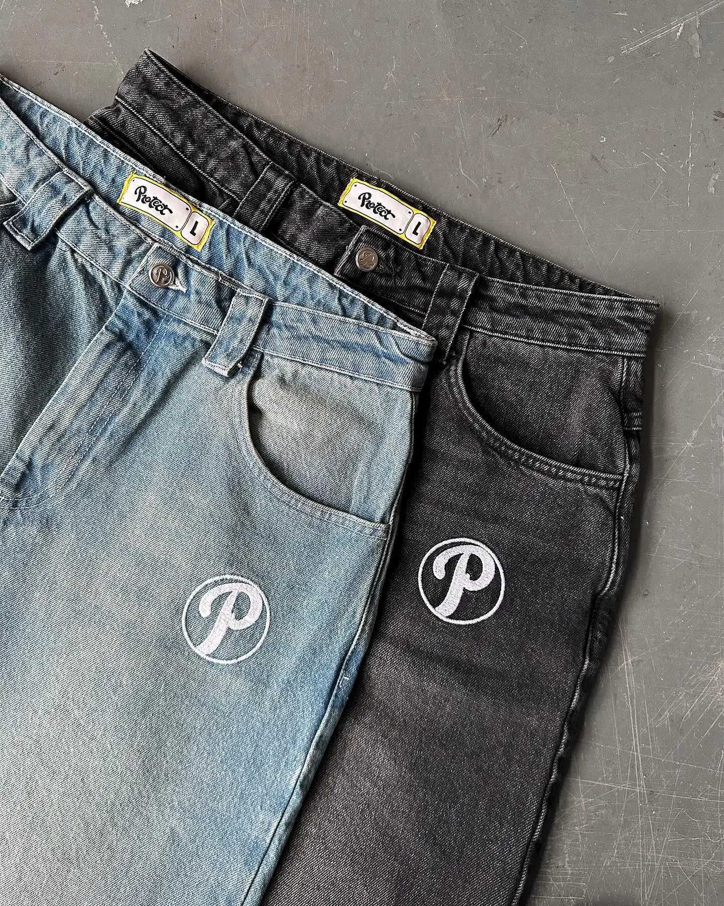 Protective jeans Y2K mens hip-hop letter embroidered pocket jeans new punk rock high waist wide leg Trouser streetwearT250319
