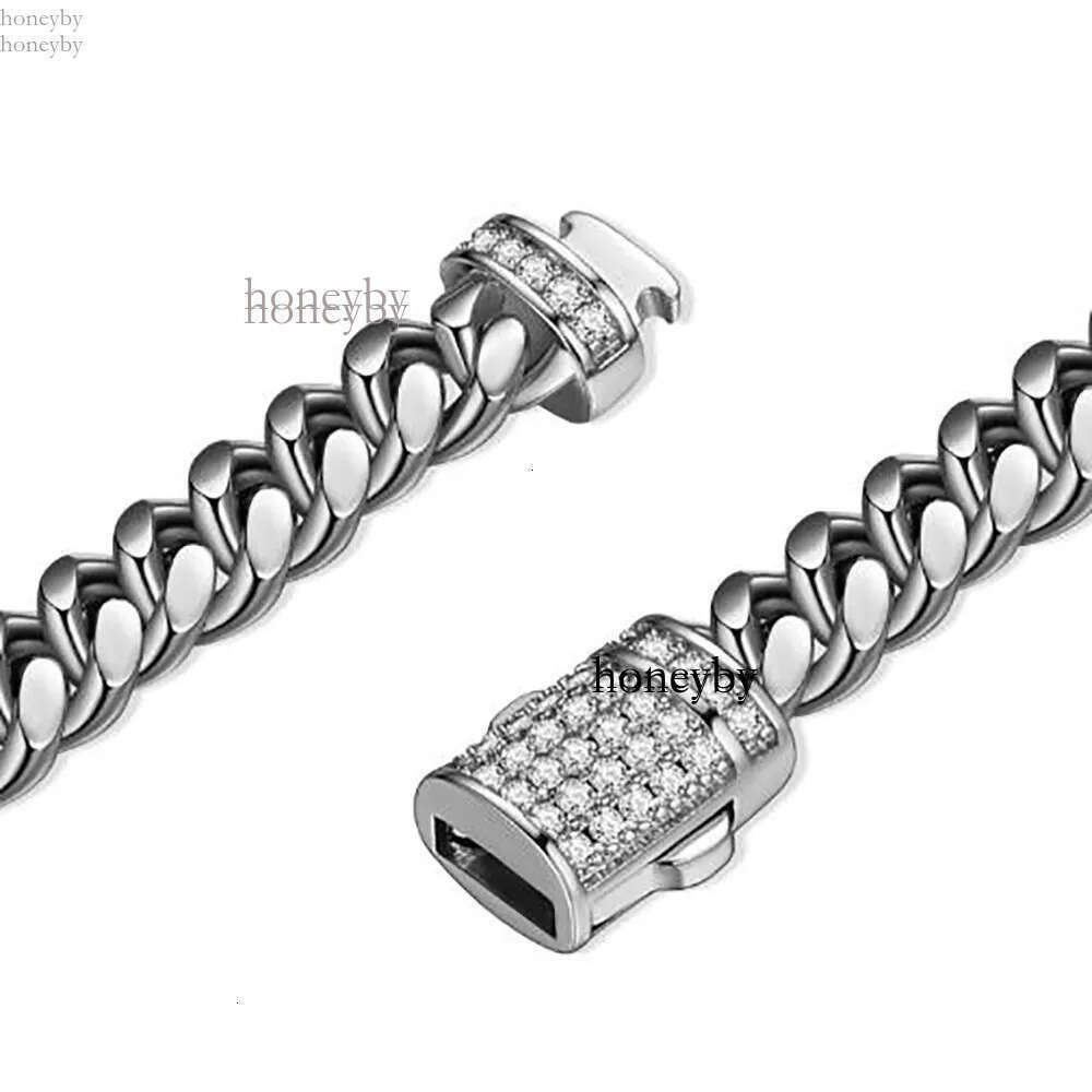 Mens White Gold Tone 316L Stainless Steel Chain Necklace Curb Cuban k with Dias Clasp Lock 6mm/8mm/10mm/12mm/14mm