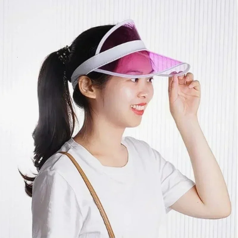 Outdoor Golf Cap Summer Plastic Visor Cap Tennis Beach Club Sun Visor Hat Pink UV-Resistant Plastic Adjustable Beach Sun Visor 250320