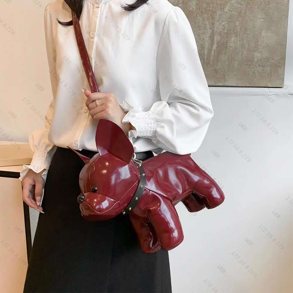 Shoulder Bag Men Women Bulldog Shaped Handbag PU Leather Adjustable Strap With Zipper Satchel Purse For Shng Travel
