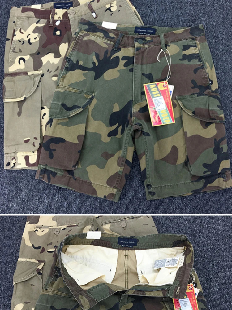 Summer American Retro Heavy duty Camouflage Cargo Shorts Mens Cotton Loose Multi Pocket Casual 5point Pants 250319