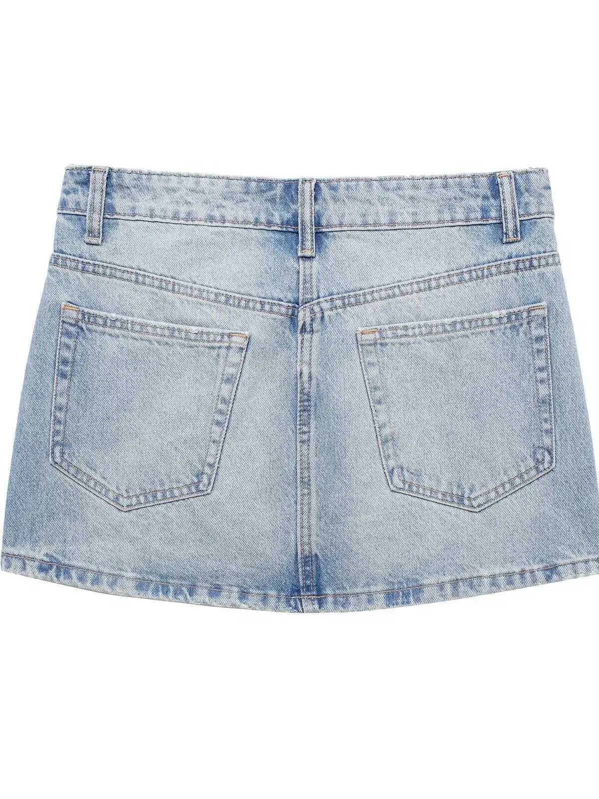 XNWMNZ 2024 Womens Fashion Denim Mini Skirt Womens High Street Mid Waist Zipper Pocket Versatile Fe SkirtXJ250320