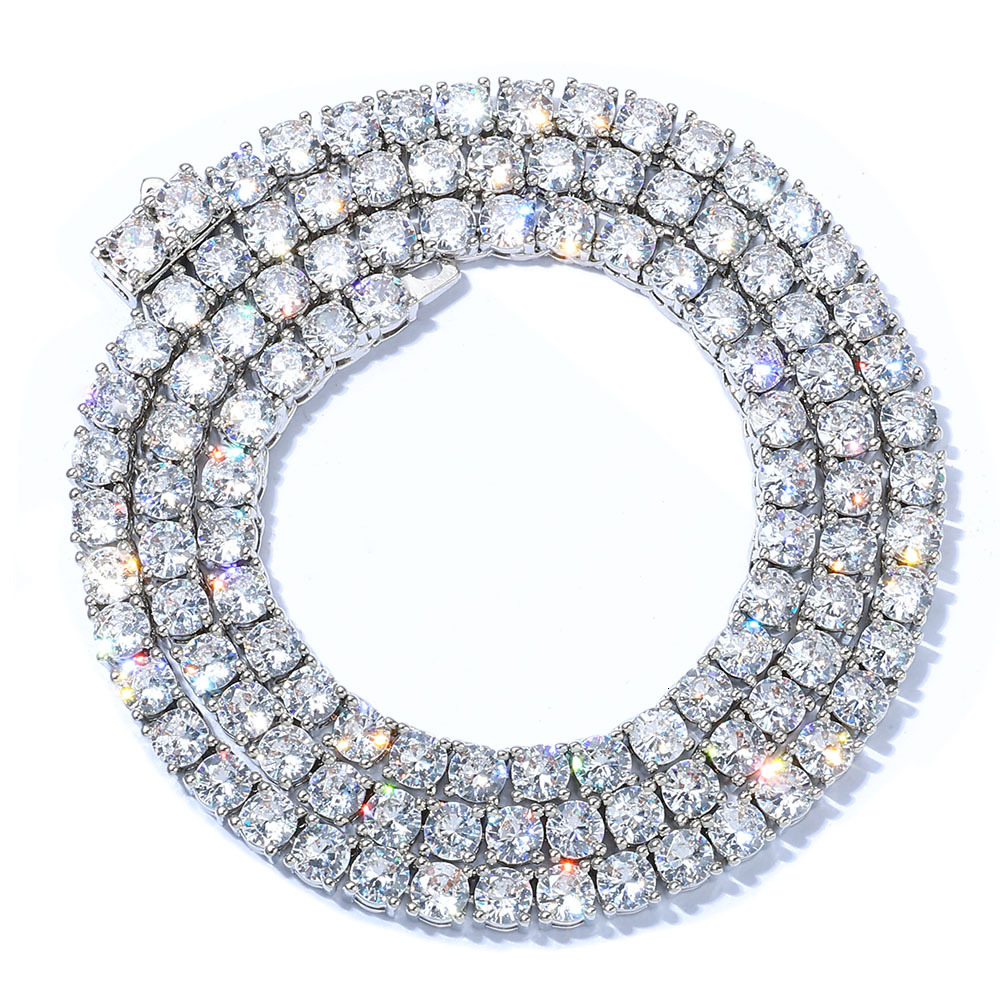 Hip-Hop Brass Gold Plated Cubic Zircon Single Row Tennis Necklace Jewelry Bling Diamond Tennis Chain Women Men Gift