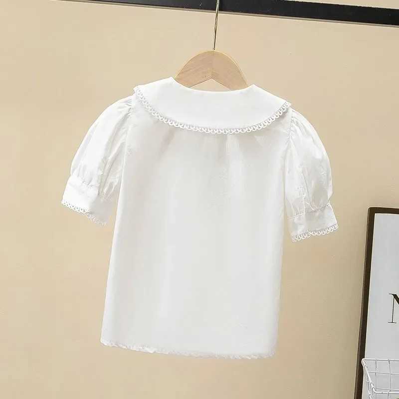 Baby girl clothing toddler shirt sweet collar short sleeved spring girl shirt solid color cotton top 2-12 years oldT250320