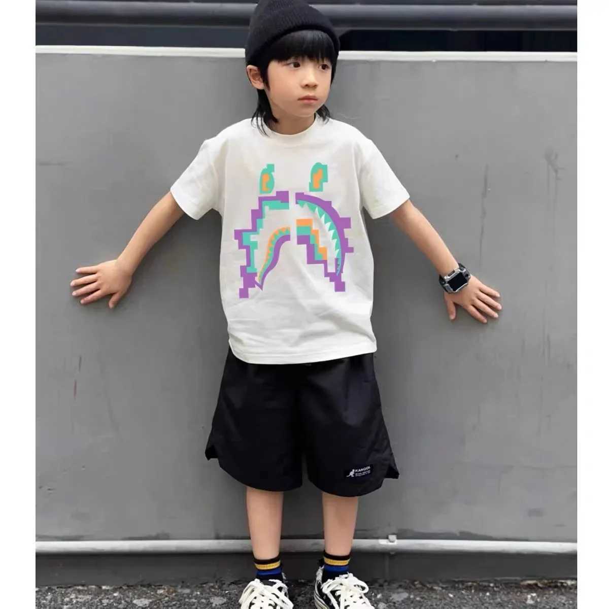 2024 New Childrens Cartoon Animal T-shirt Popular Printing Anime Style Summer Cotton Top Graphic T-shirtT250320