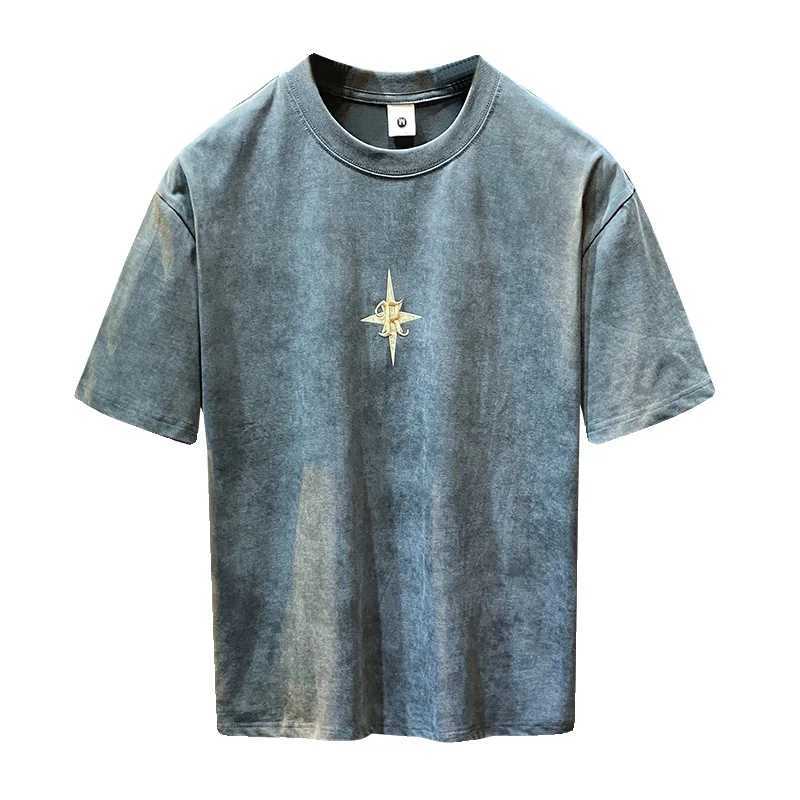2014 Summer New Lightweight Luxury Mens Short Sleeve Fashion Embroidery High end Loose Large Size Leisure High Density HaT250319