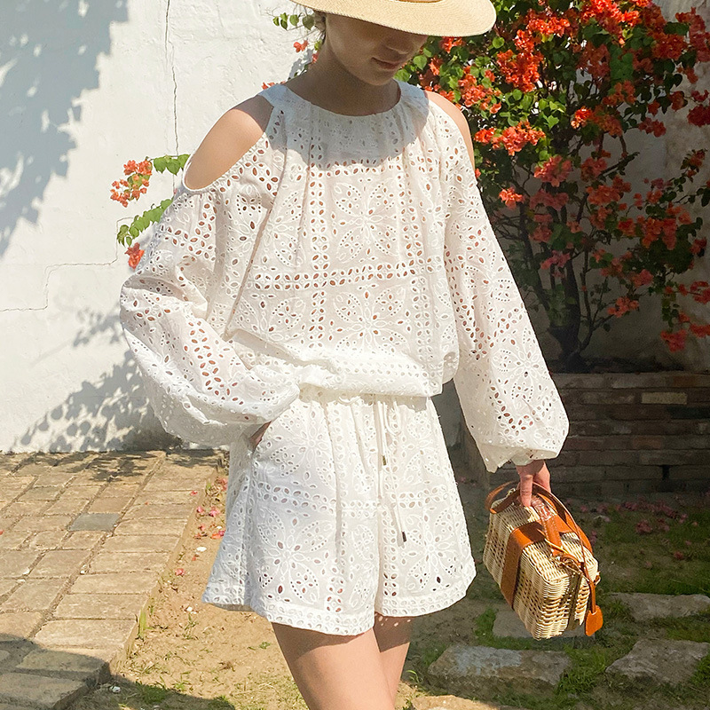 2025 Spring/Summer New Small Fragrant Style Celebrity Shorts Set Long Sleeve French Embroidered Top Shenzhen Nanyou Women's Clothing