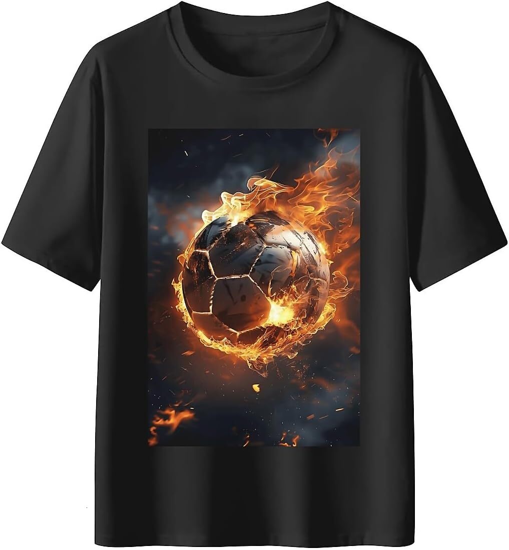 T shirt for Mens Mens Novelty T-Shirts Football Fire Graphic 2D Print Summer Short Sleeve Graphic Tee Casual Tops Clothes cool