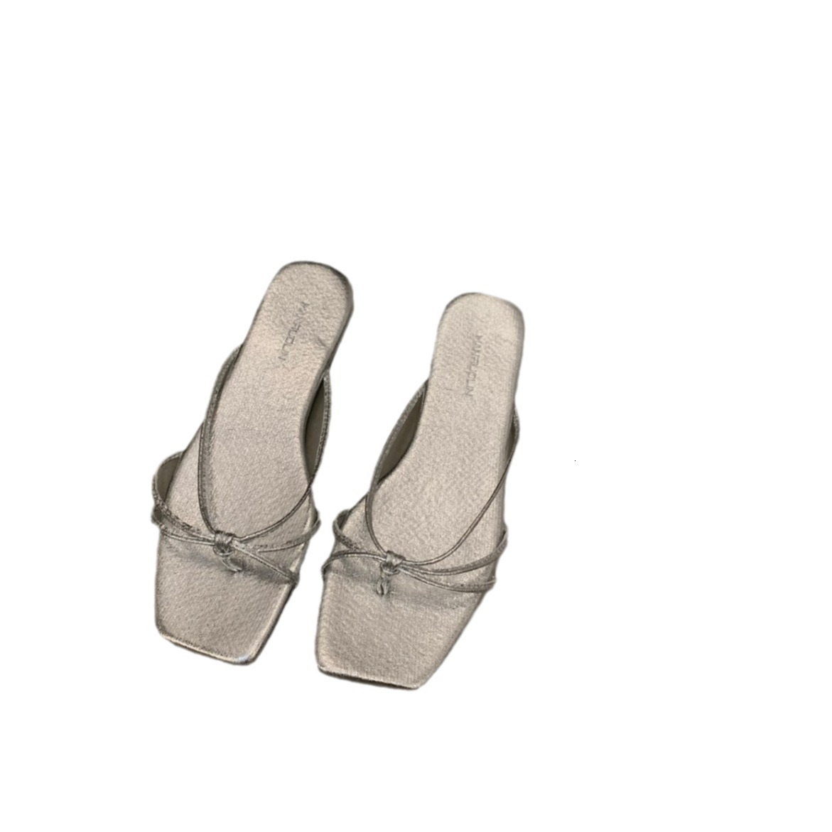 French Style Designer Slippers, Women's Sandal Outdoor Scatter Shoes, Wearing A Luxurious Feeling 2025 Summer New Silver Flat Slippers With Skirt