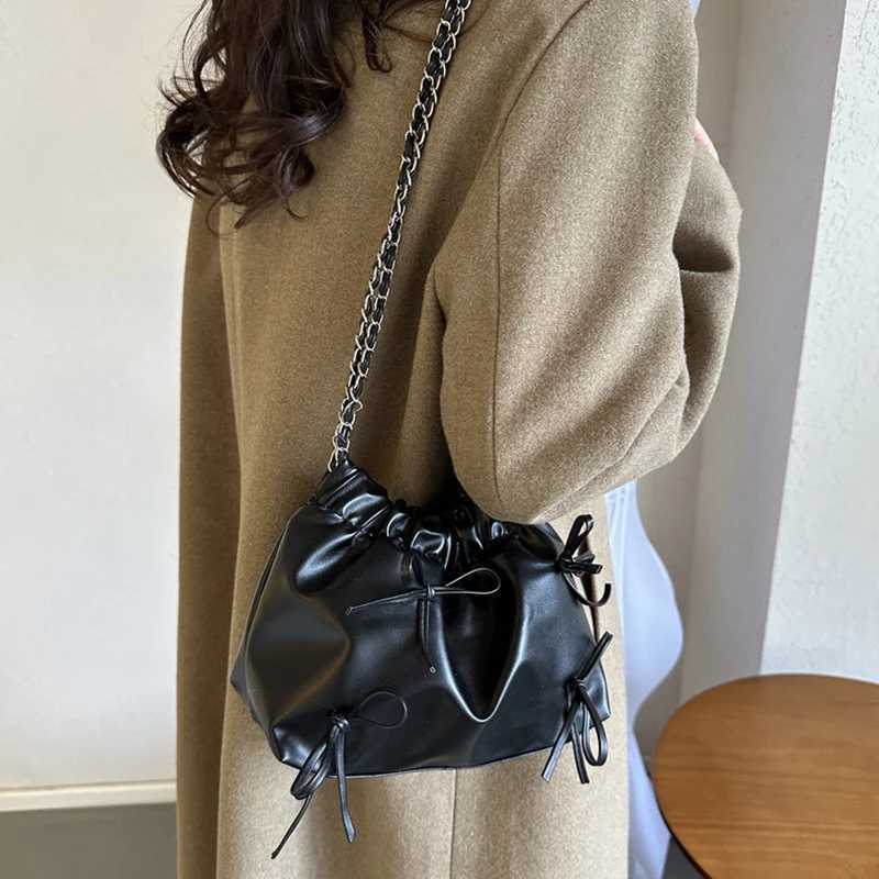 Cute little bow design womens cross shaped bag silver handbag PU leather shoulder bag bucket wallet Y250319
