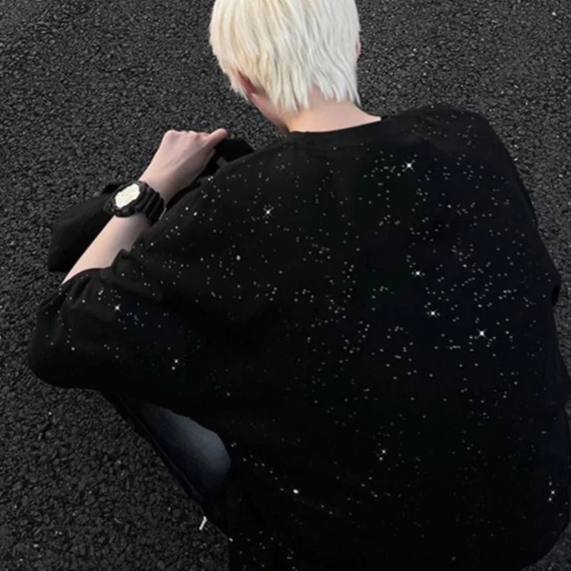 Summer Rhinestone Rivet T-shirt for Men Clothing Round Neck Casual T-shirt Fashion High Street 2025 Mens Summer Short Sleeves 250319