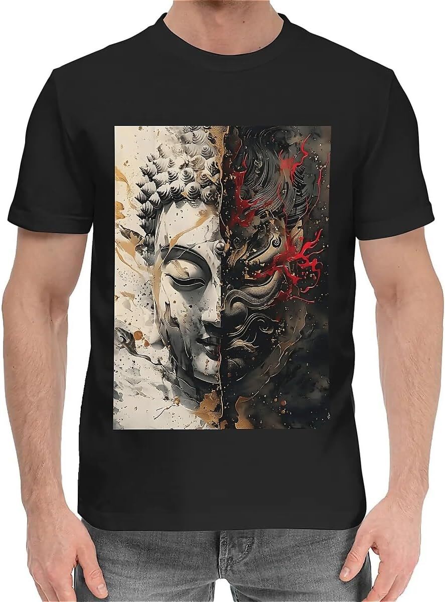 T shirt for Mens Mens Novelty T-Shirts Graphic 2D Print Summer Short Sleeve Buddha Evil Shirts Tshirt Graphic Tee Casual Tops Clothes Short sleeve