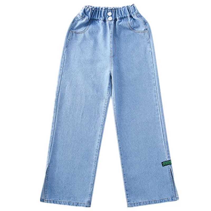 Spring Autumn New Children Girls Pants Denim Palid Sticker Elastic Waist Baby Girls Trousers Straight Versatile Kid Girls PantsT250326