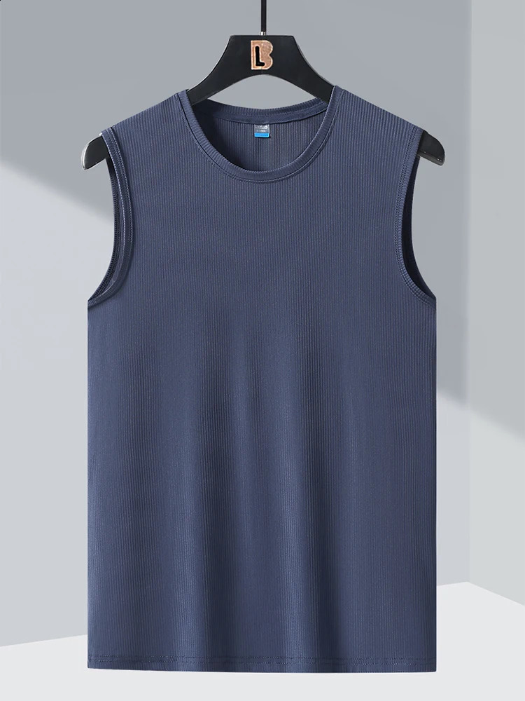 2023 Plus Size 8XL Quick Drying Summer Triptop Mens Ice Silk Sleeveless Breathable Cooling Nylon Solid 7XL Tshirt 250319