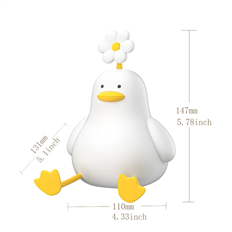 Cute Duck Led Night Light USB Rechargeable Nightlights Silicone Lamp Touch Switch Children Kid Bedroom Decoration Birthday Gift 250319