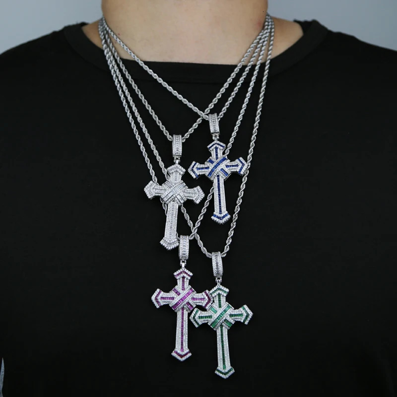 2025 Cross Pendant for Men Women Full Iced Out Cubic Zircon Hip Hop Necklace Link Chain Fashion Rock Jewelry 250318