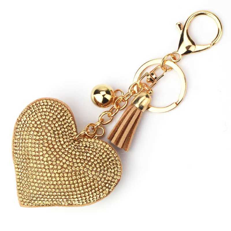 Stylish Heart-Shaped Leather Keychain with Tassel Pendant for Bags Trendy Rhinestone-studded Key ChainXJ250319