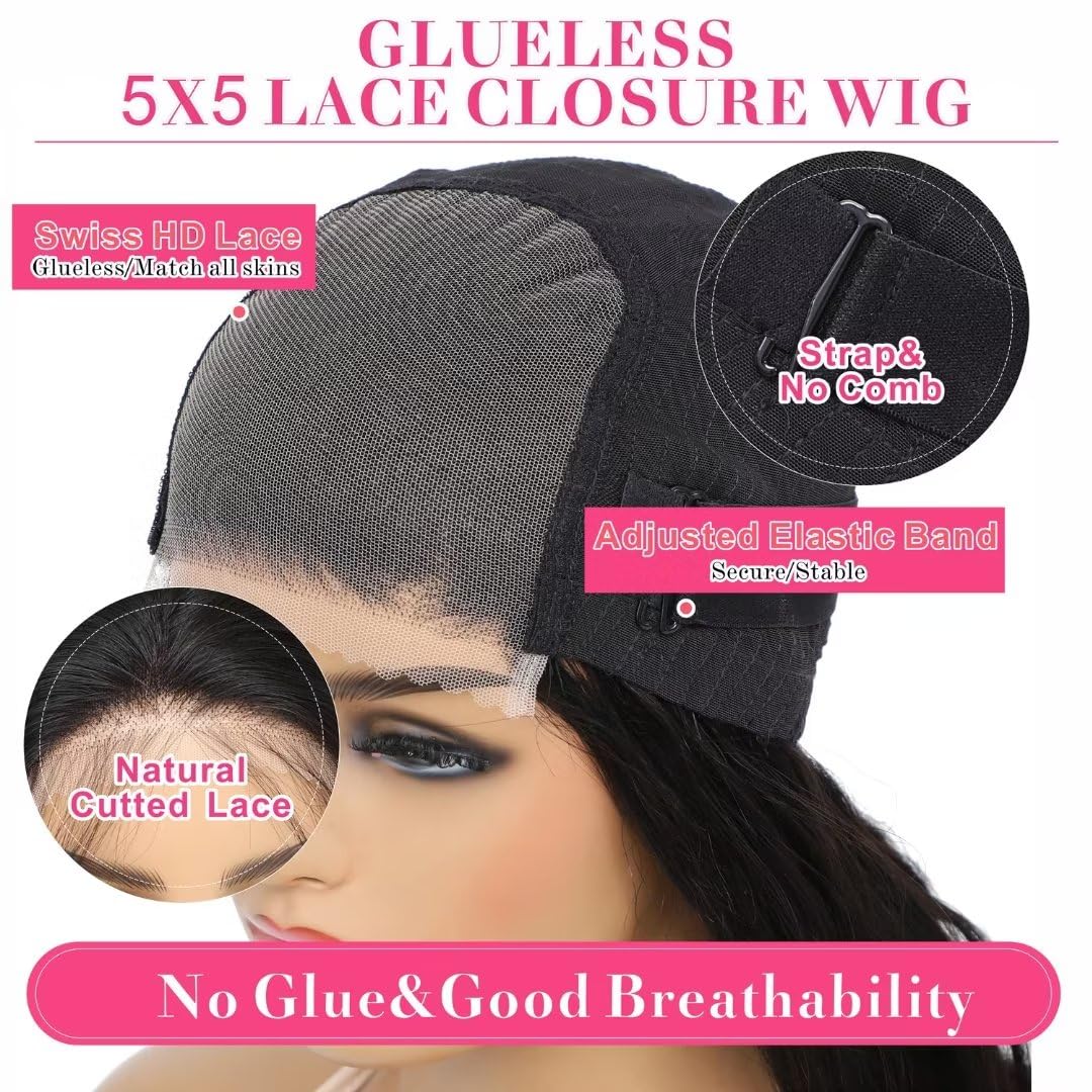 Glueless Wigs Human Hair Pre Plucked Pre Cut 5X5 Wear and Go Black Body Wave HD Lace Front Wig Bleached Knots Pre Everything Ready to Wear Glueless Cl