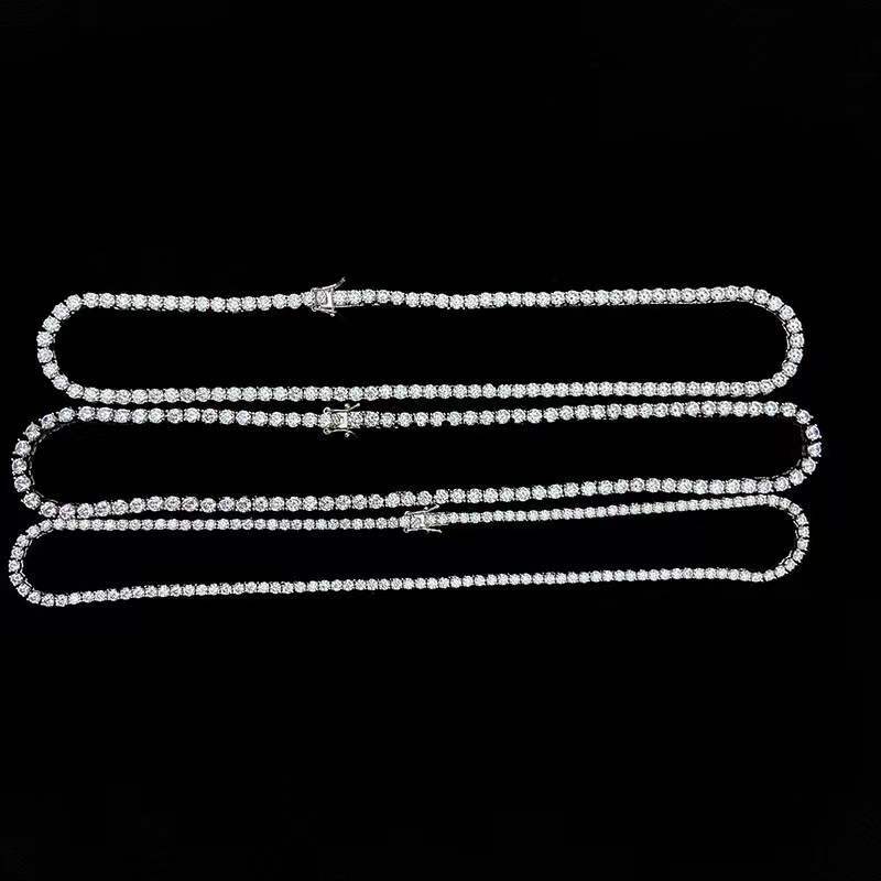 Trendy 925 Sterling Silver 3-4mm Zircon Tennis Chain Necklace Women Men Jewelry 18K Gold Plated Bling Iced Out Hiphop Necklace