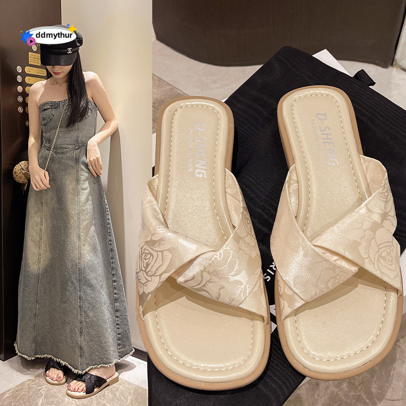 2024 Summer New Chinese Cool for Women's Outwear with Fairy Style Low Heel Flat Bottom Slippers ddmythur