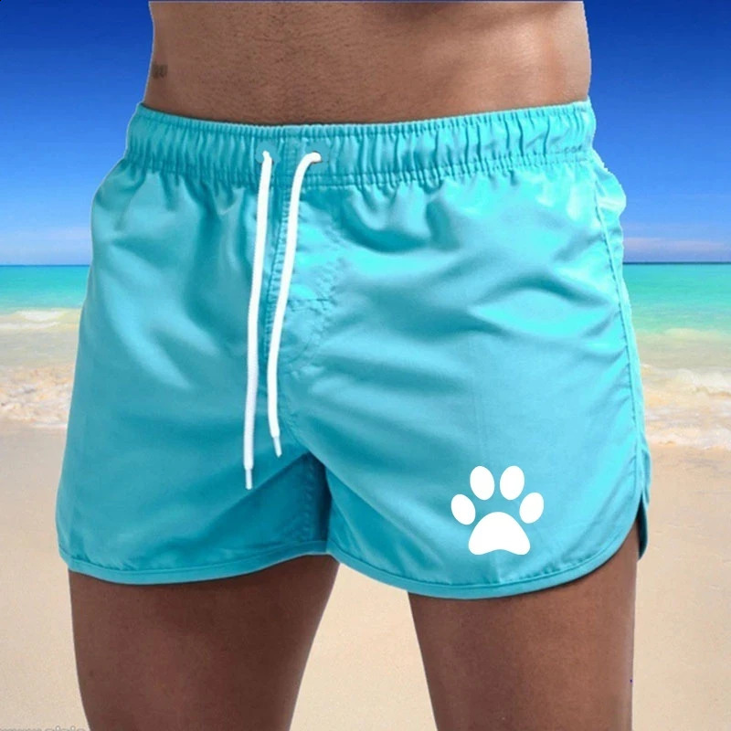 Summer Mens Sports Leisure Breathable Fitness Drawstring Quick Dry Loose Beach Pants Solid Color Shorts Dog Paw Print 250319