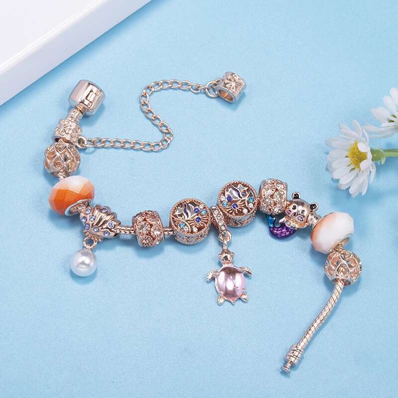 Suumer Styles Charm Bracelets Fits DIY Rose Gold Tortoise Beads Bracelet Bangle For Women Bijoux Pulseras Jewelry Gift Wholesale