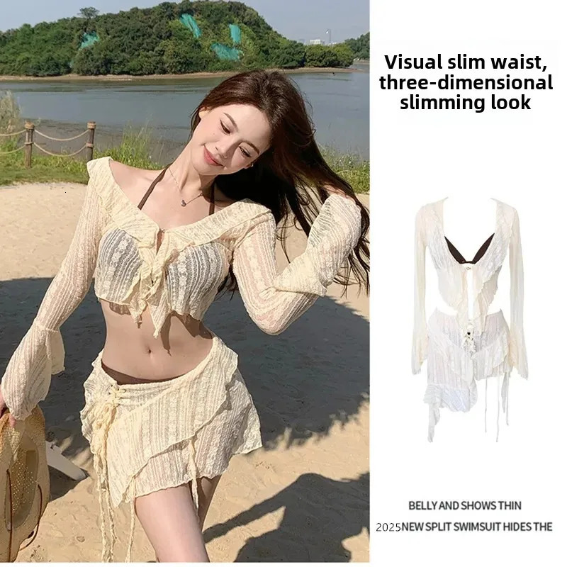 Sexy Pure Desire Four Piece Set Korean Style Bikini Swimwear for Women Spring Theme Fairy High End Feeling 250320
