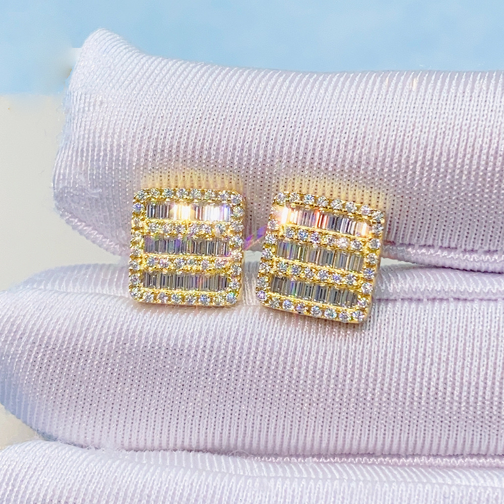 Iced Moissanite Buguette Square Earrings Screwback 14k Gold Plated Hiphop Jewelry 925 Sterling Silver Diamond Stud Earrings Gift