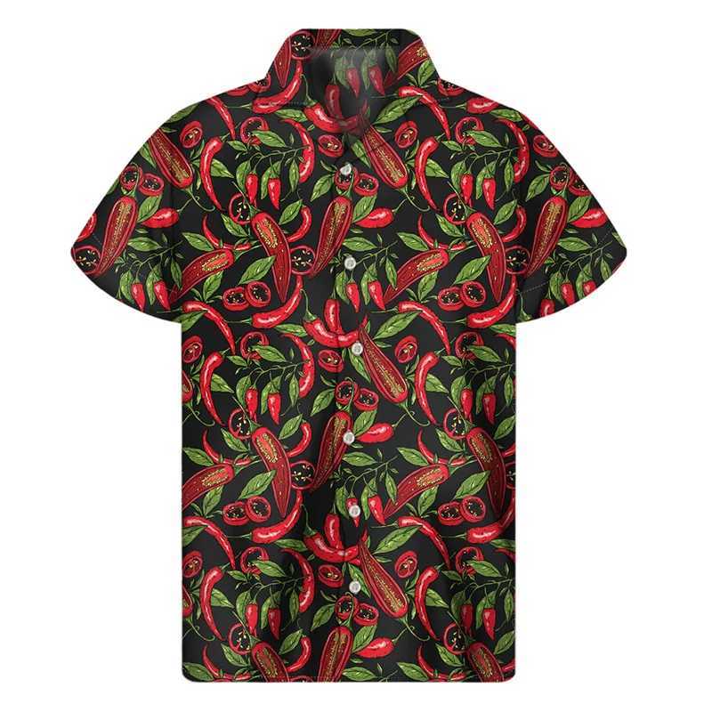 Mens Colorful Chili Pattern Shirt 3D Printed Pepper Hawaiian Shirt Summer Button Short Sleeve Top Street Collar Aloha Shirt M250320