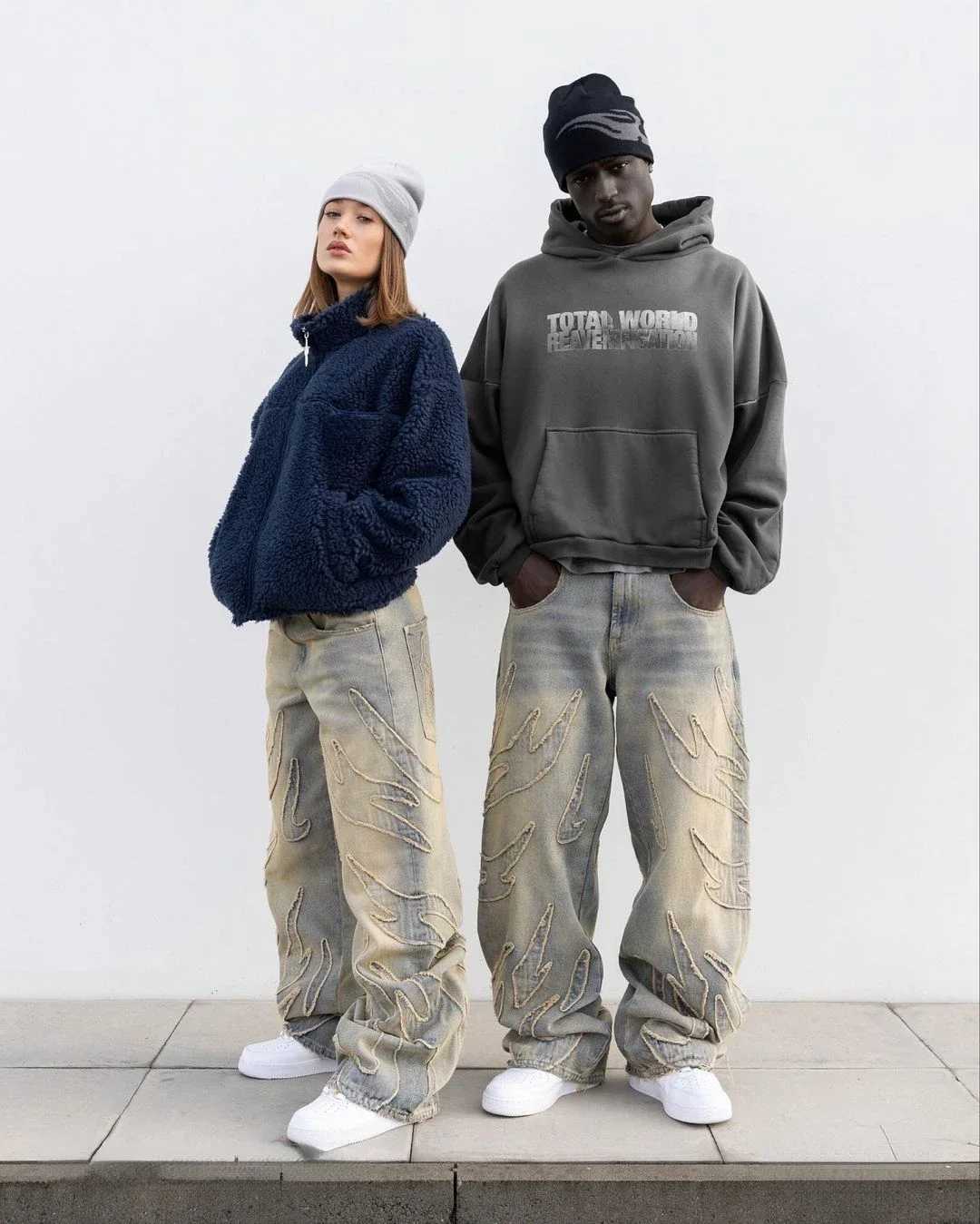 Y2k Street Retro Raw Edge Embroidery Baggy Jeans Men Women Fashion Hip Hop Patchwork High Waisted Denim Pants Ripped Jeans 2024T250319