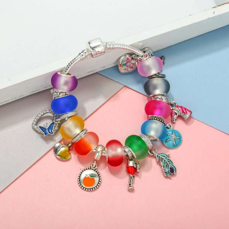 41 Style Silver Plated Snake Chain Charm Bracelets For Women With Colour Bead Pendant DIY Bracelets Fashion Jewelry Dropshipping