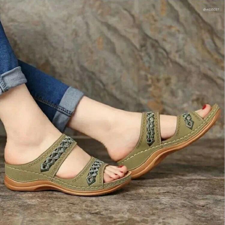 Slippers Shoes Gingham Women Summer Lady Peep Toe Slides Girl Flat Soft Lace-Up Slip-On Back Strap Striped TPR Rome Scandals PU zhanyishengli