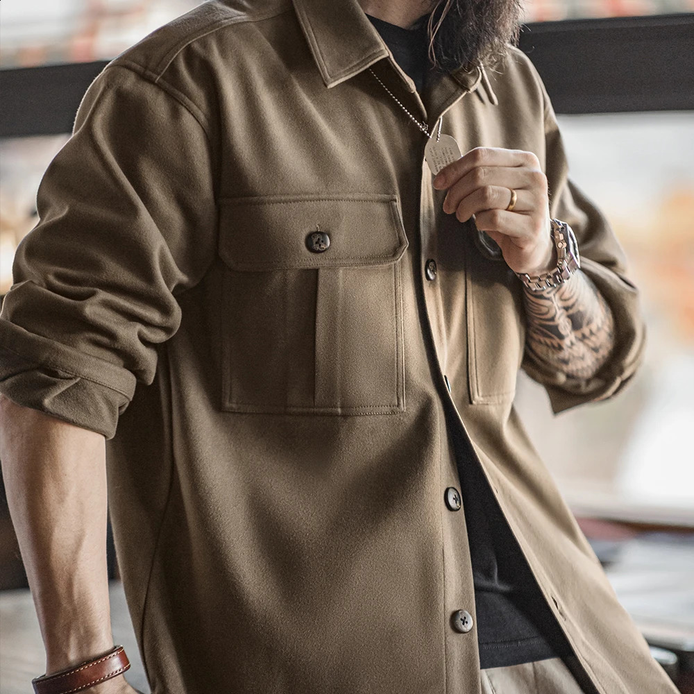 Maden Retro Solid Color Collar Jacket Loose Fit Heavy Duty Single Item Mens AutumnWinter Shirt Corset 250317