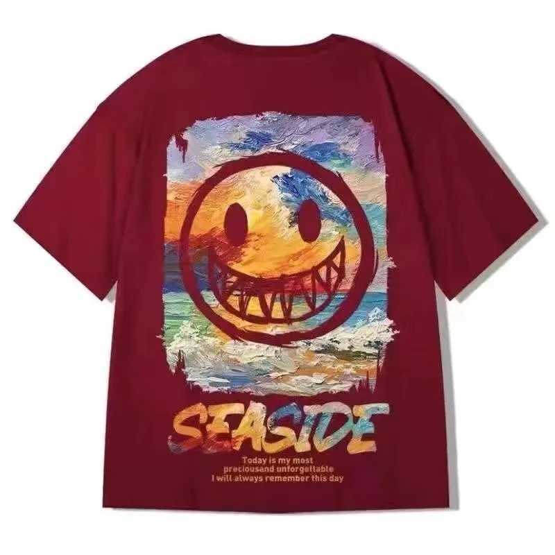 8XL loose fit trend American retro graffiti Expressi pattern printed T-shirt with soft casual mens casual couple outfitT250319