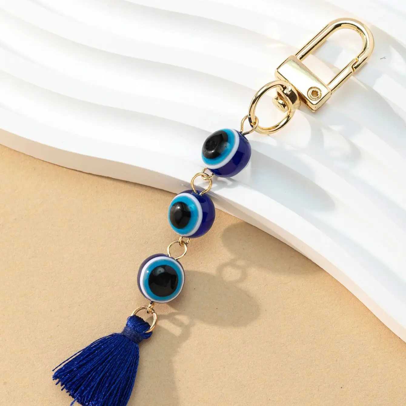 Fashion Blue Devils Eye Keychain Lucky Talisman Tassel Keyring Package Pendant Womens Car Keyring Keyholder GiftXJ250319