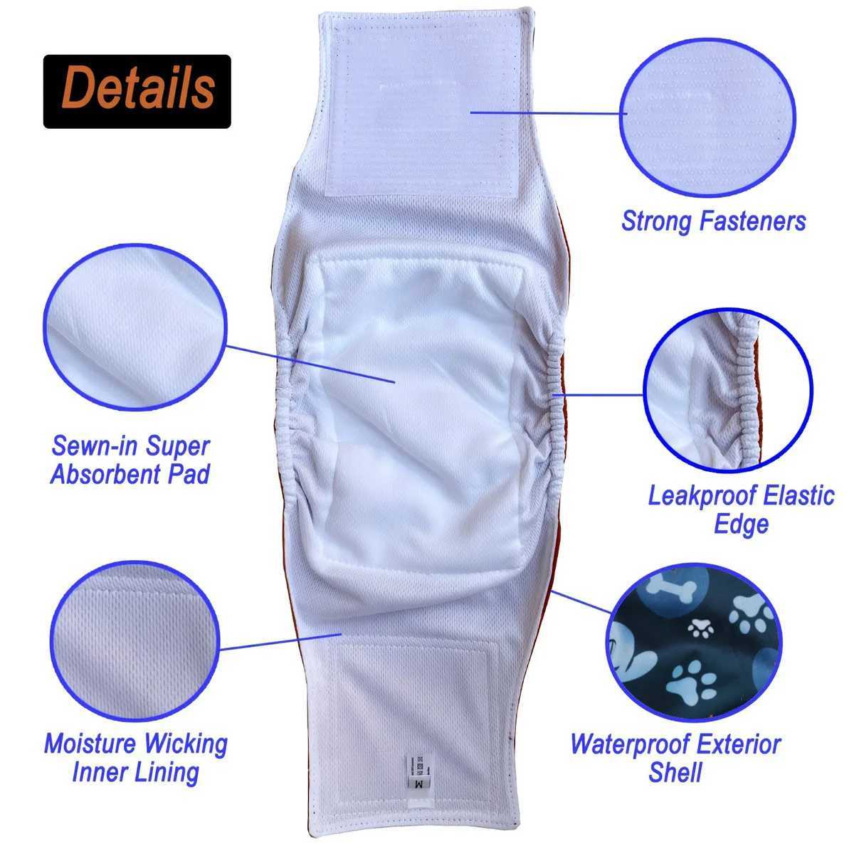 3 packs of washable mens dog diapers cute cartoon paw pattern pet hygiene pants reusable leak proof diapers Y250320