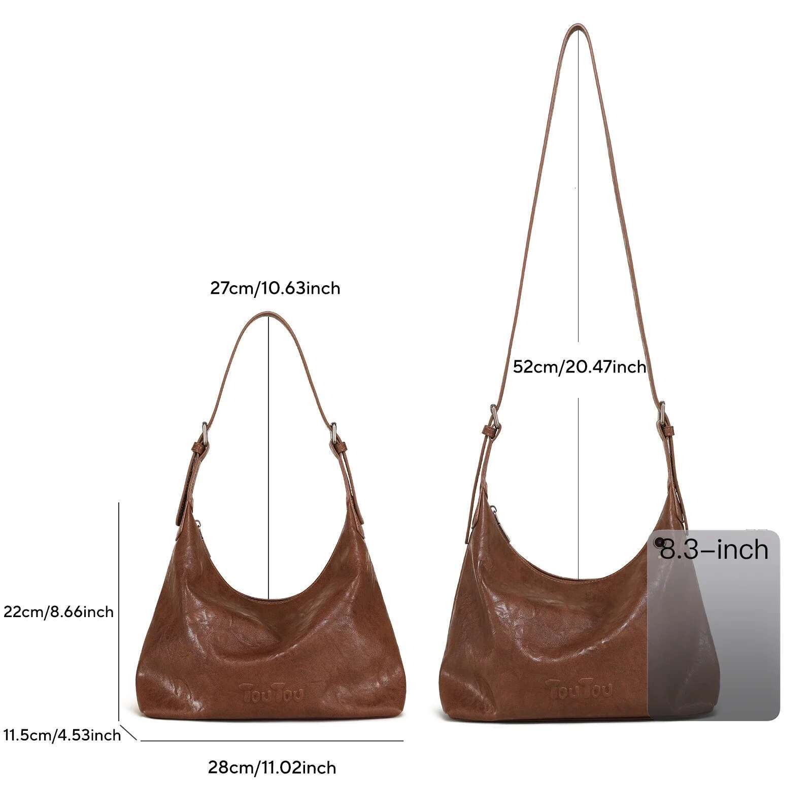 TOUTOU Large Capacity Tote Bag For Women Vintage Brown Black PU Leather Underarm Handbag Original Designer Brand Valentine Gift