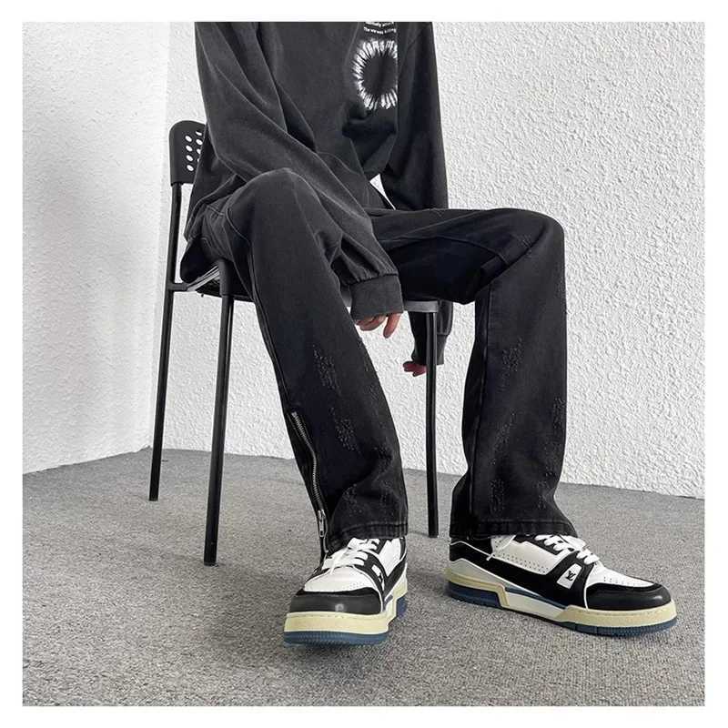 Retro washed jeans mens spring and autumn European and American street hip-hop pants zipper design sensual casual TrouserT250319