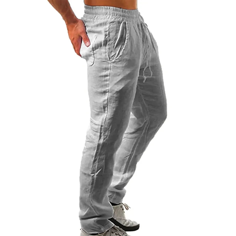Fashionable mens linen wide pants Korean Trouser oversized sports streetwear spring yoga casual clothing 250320