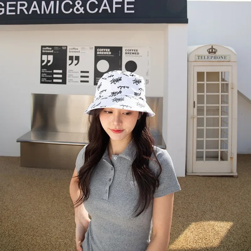 Unisex Letter Embroidery Printing Personality Bucket Hats Fishermen Caps Outdoor Casual Cap Sunscreen Hat o250320