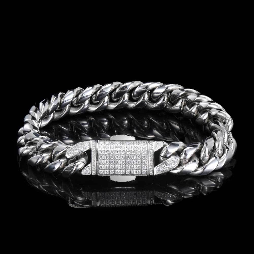 12mm Hip Hop Stainless Steel Jewelry Homme Cadena Luxury Miami Cuban Link Chain Men Rapper Rock Necklace