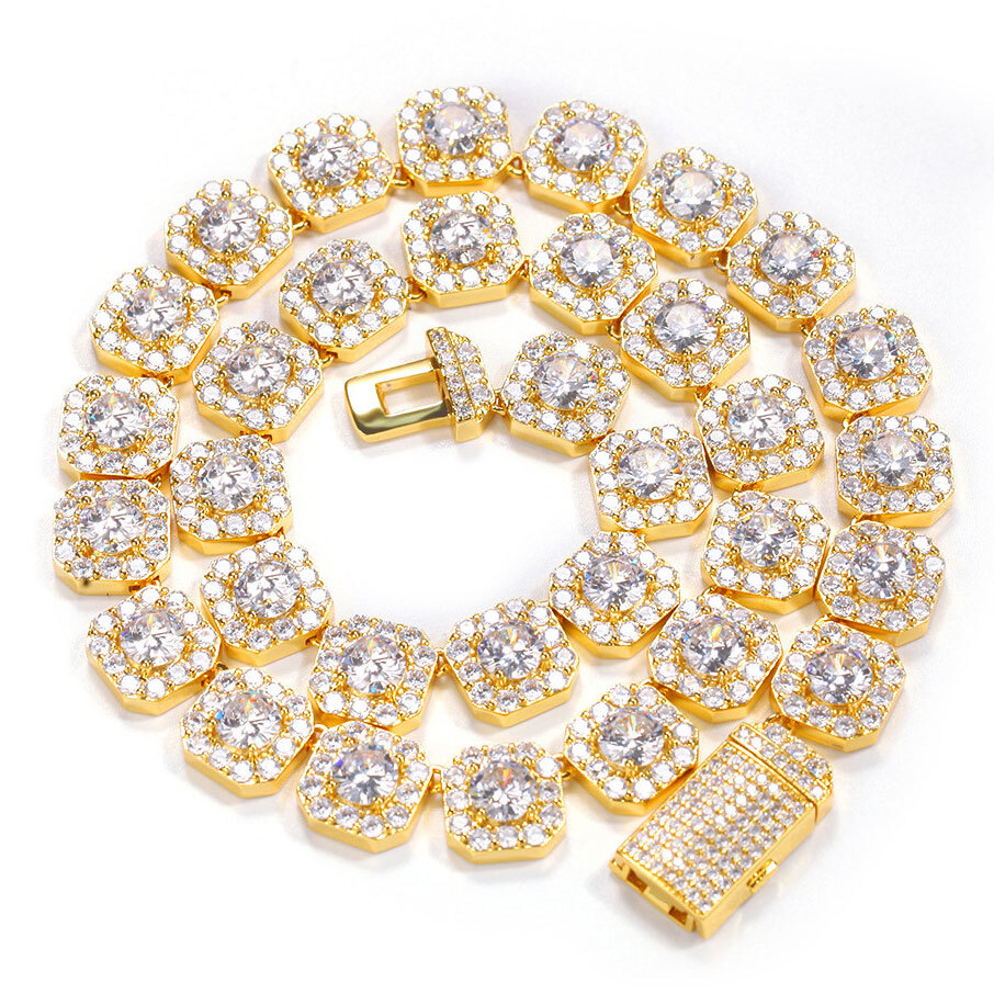 Pendientes 2024 Tendencia Hip Hop Clustered Tennis Chain for Men Iced Out Zircon Necklace Rapper Rock Jewelry