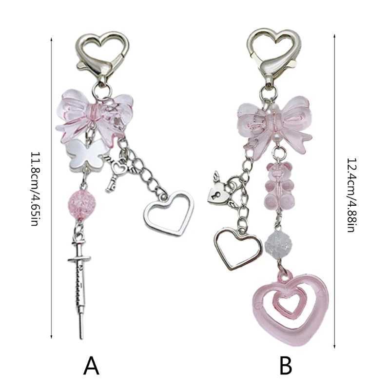 Fashion heart-shaped keychain with bow details Exquisite key charm C1FCXJ250319