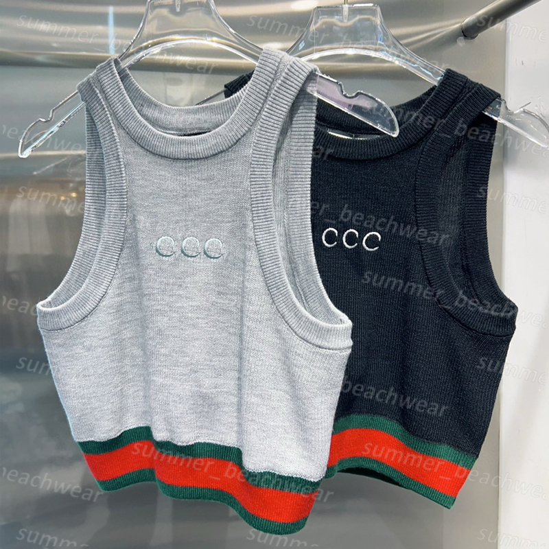 Sexy Crop Tops Women Embroidered Knitted Vest Summer Sports Breathable Tops Fashion Tanks Tees Brand Casual Daily Sleeveless Shirts