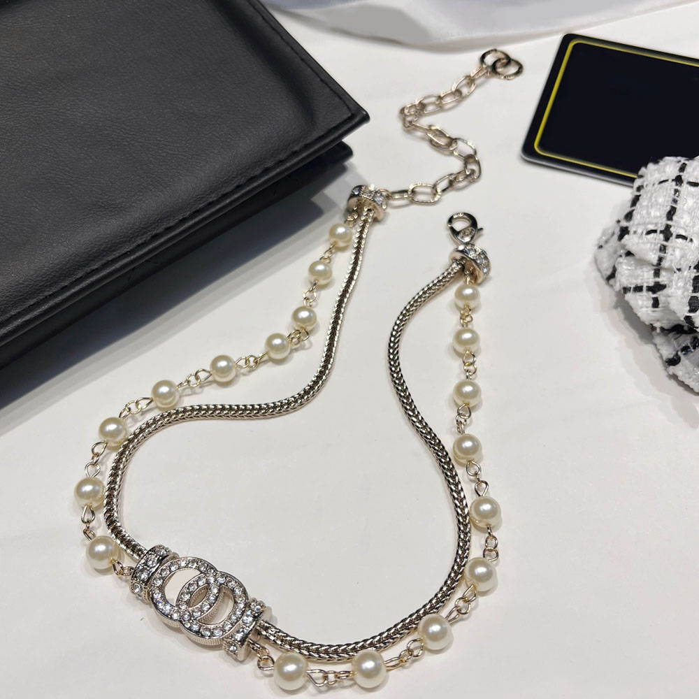 High Quality Pearl Necklaces Jewelry Lover Women's Copper Necklace Choker Chain Crystal Geometry Long Necklaces Sweater Chain Wedding Gifts Wholesale with Size