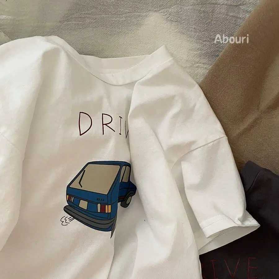 Car pattern baby boy girl short sleeved shirt childrens T-shirt summer loose and fashionable childrens T-shirtT250320