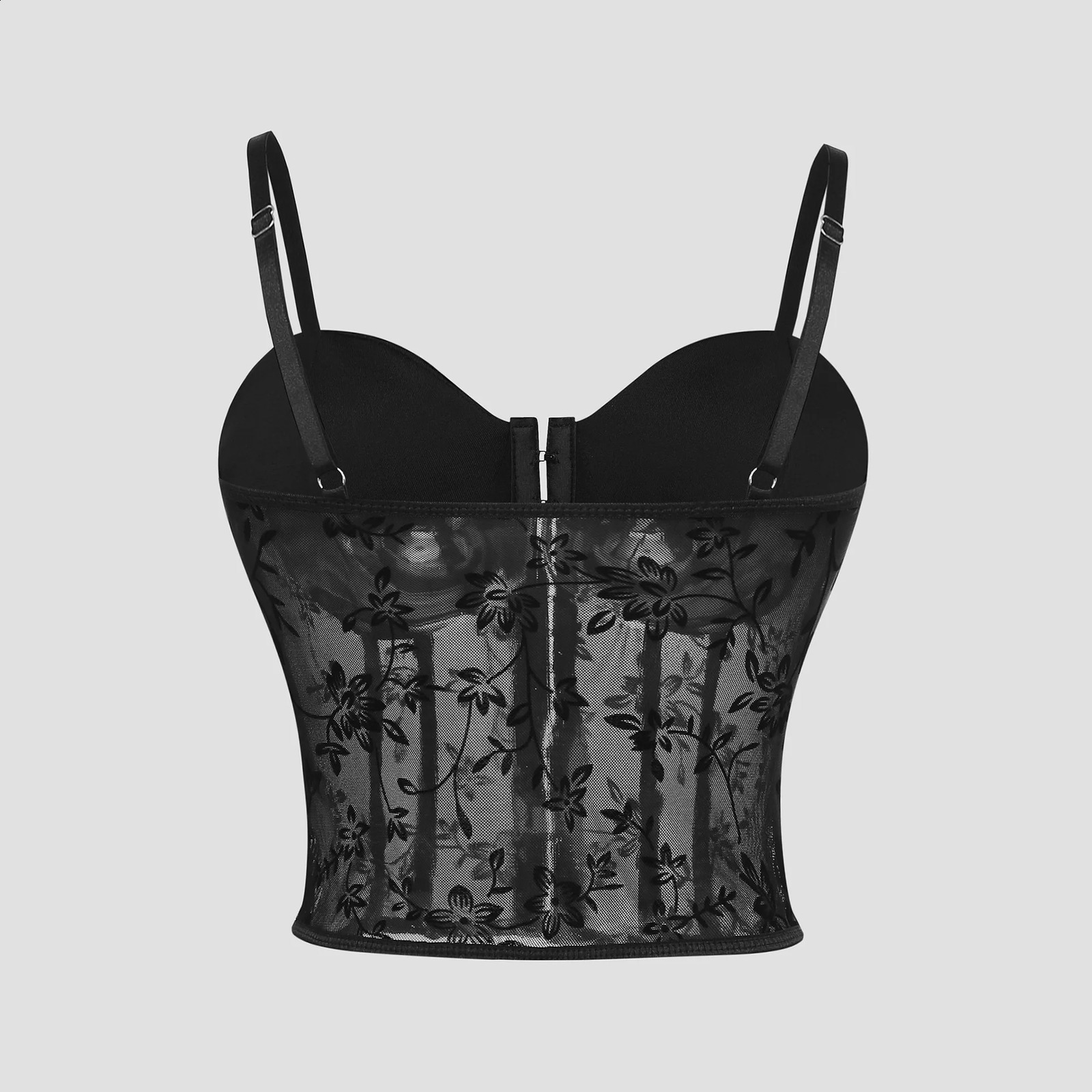 Sexy lace embroidery chic full corset lingerie with ultrathin Korean tank top low cut see through camisole vest bodysuit 250319